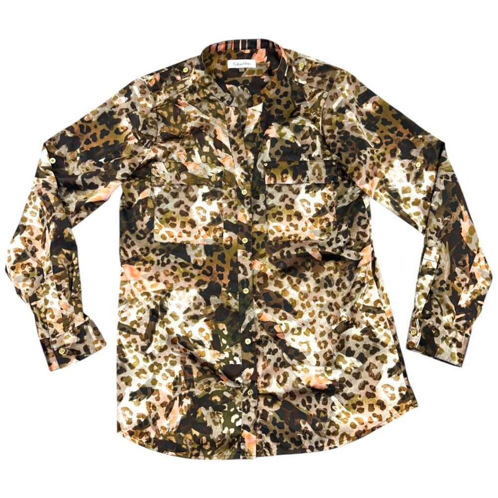 Calvin Klein Leopard‎ Print Long Sleeve Button Down Shirt